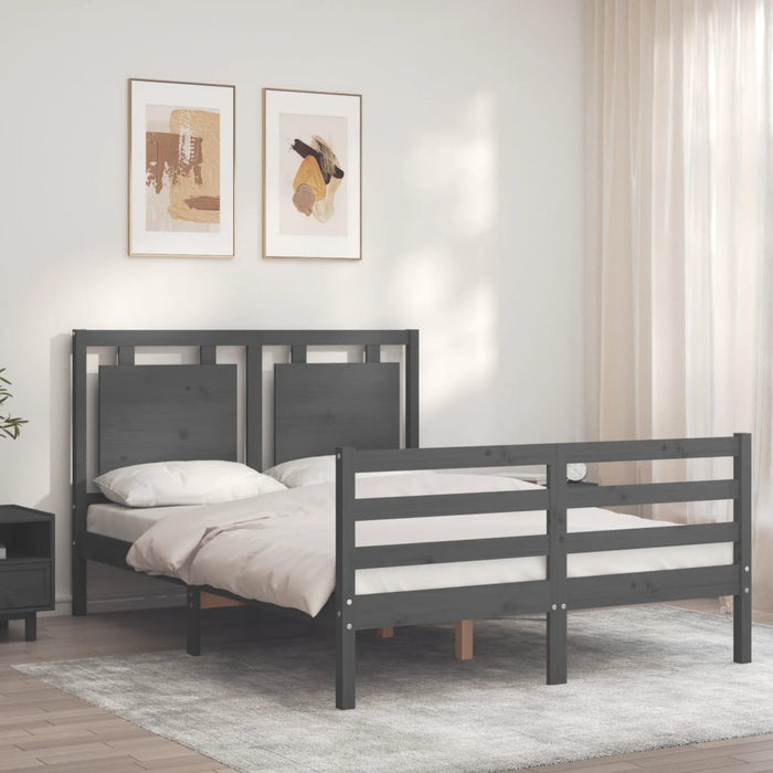 Massivholzbett mit Kopfteil Grau 140x200 cm