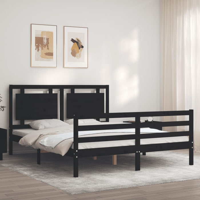 Massivholzbett mit Kopfteil Schwarz