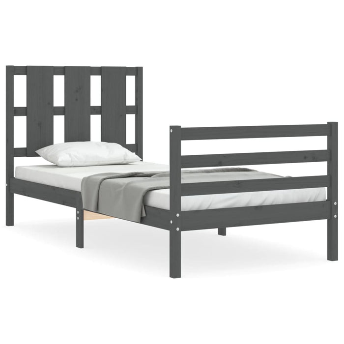 Massivholzbett mit Kopfteil Grau 100x200 cm