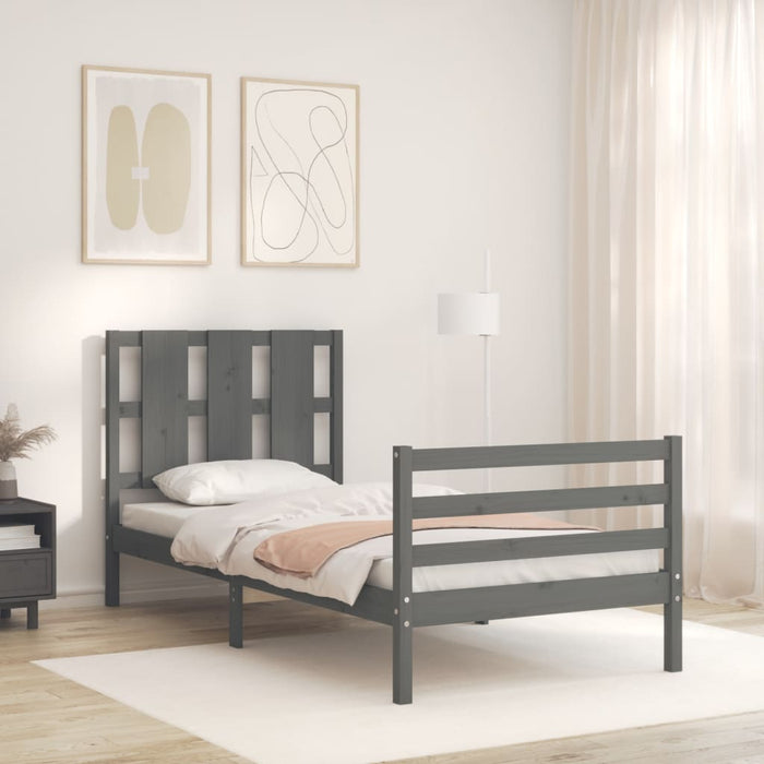 Massivholzbett mit Kopfteil Grau 100x200 cm