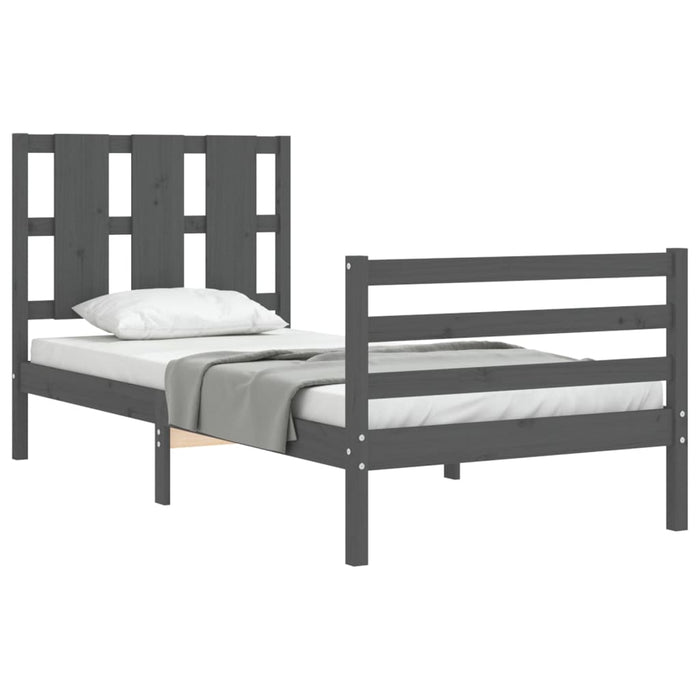 Massivholzbett mit Kopfteil Grau 100x200 cm