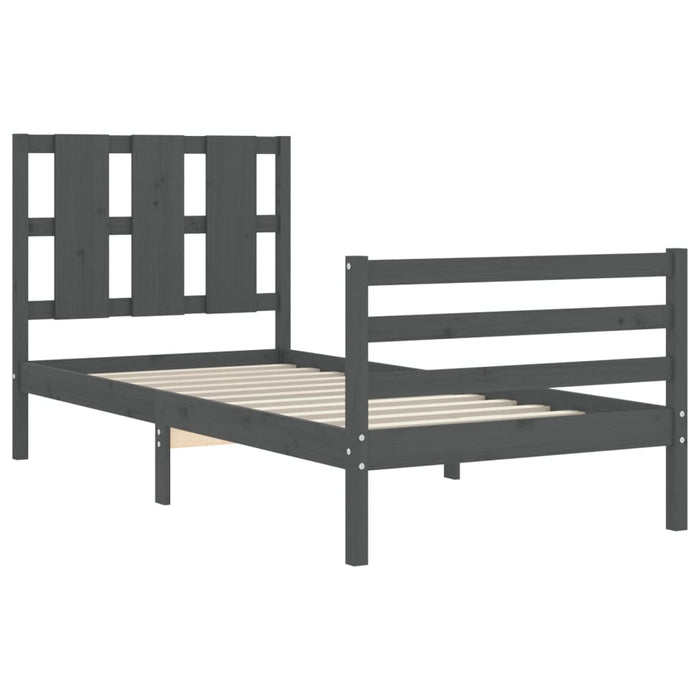 Massivholzbett mit Kopfteil Grau 100x200 cm
