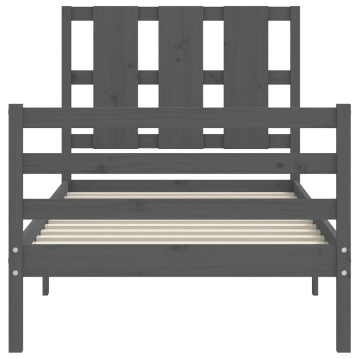Massivholzbett mit Kopfteil Grau 100x200 cm