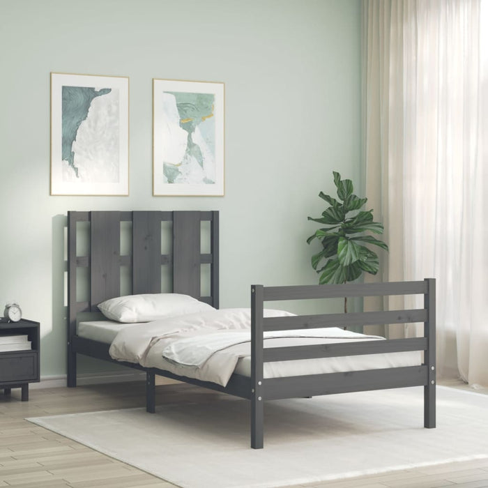 Massivholzbett mit Kopfteil Grau 100x200 cm