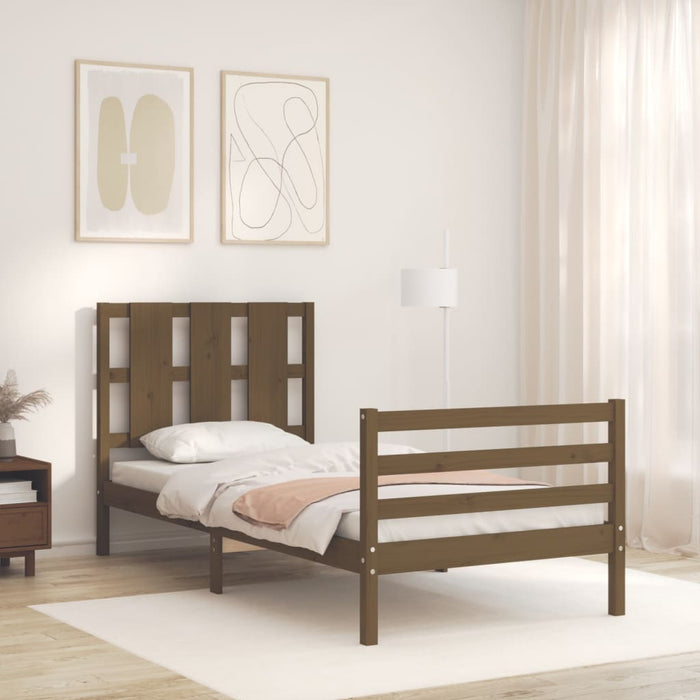 Massivholzbett mit Kopfteil Honigbraun 100x200 cm