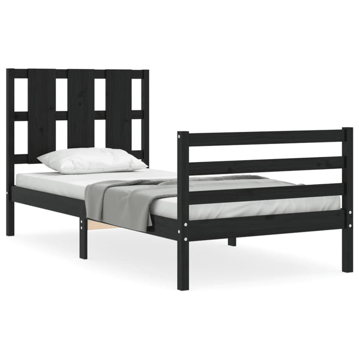 Massivholzbett mit Kopfteil Schwarz 100x200 cm
