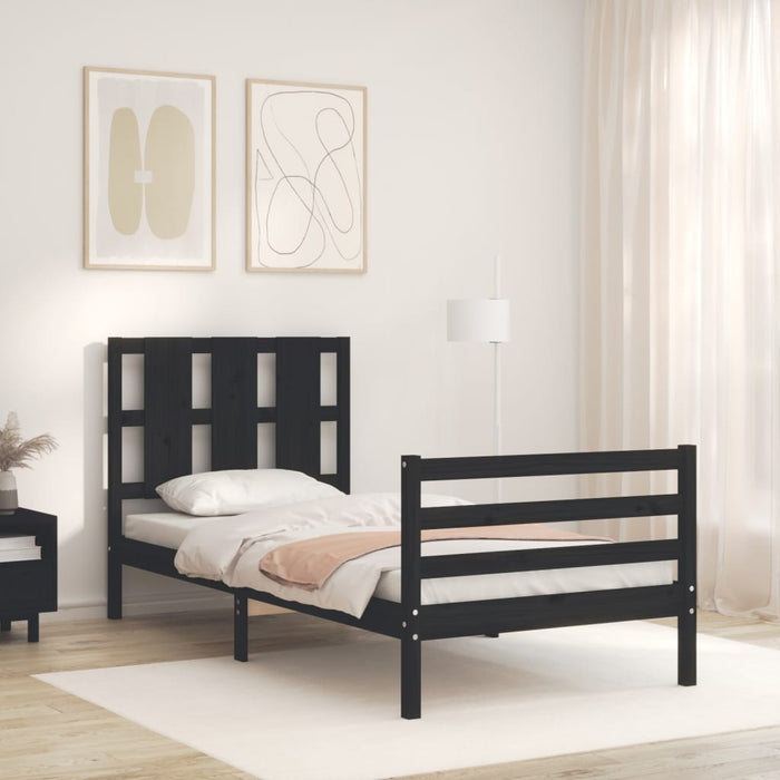 Massivholzbett mit Kopfteil Schwarz 100x200 cm