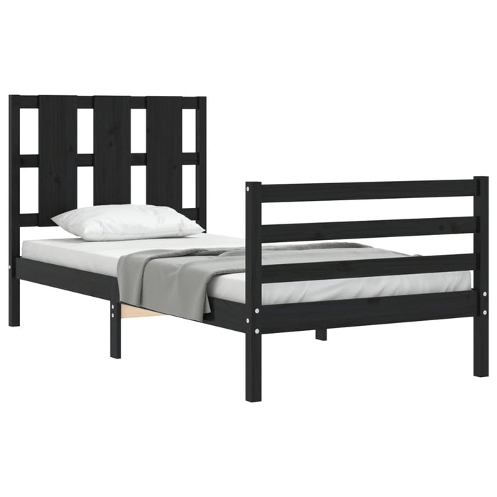 Massivholzbett mit Kopfteil Schwarz 100x200 cm
