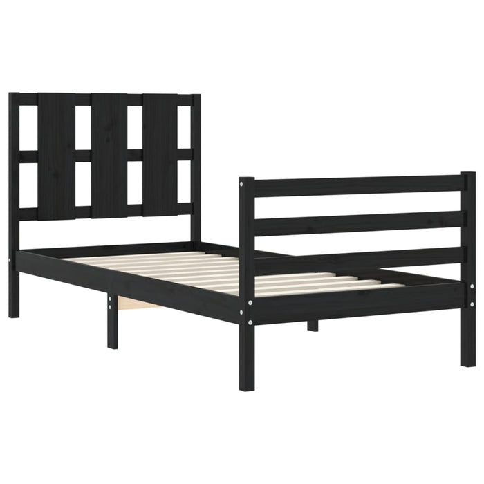 Massivholzbett mit Kopfteil Schwarz 100x200 cm