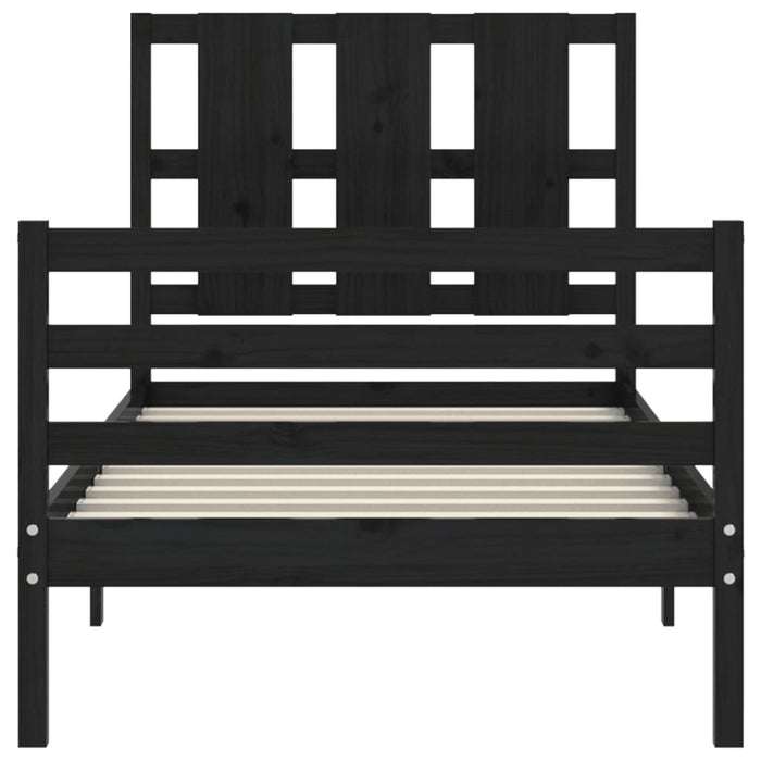 Massivholzbett mit Kopfteil Schwarz 100x200 cm