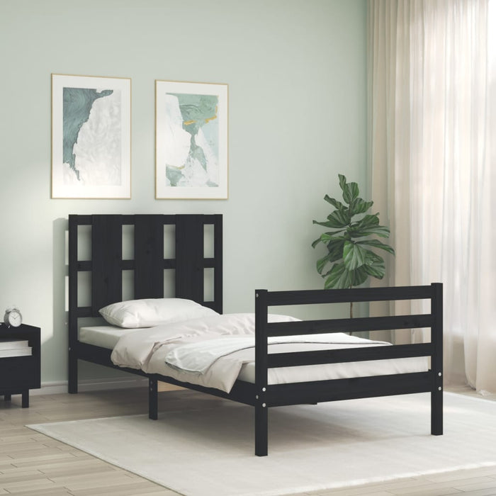 Massivholzbett mit Kopfteil Schwarz 100x200 cm