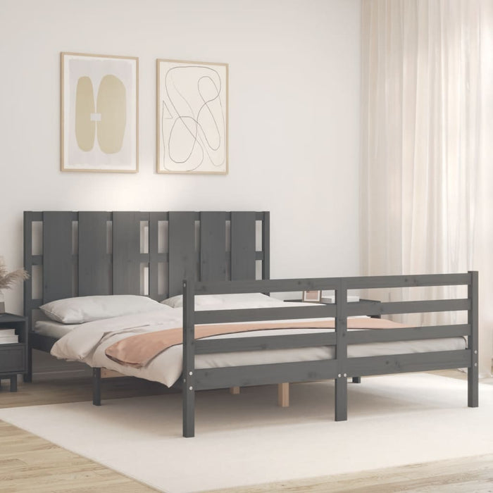 Massivholzbett mit Kopfteil Grau 160x200 cm