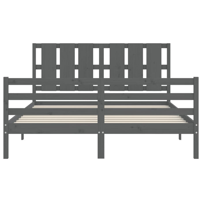 Massivholzbett mit Kopfteil Grau 160x200 cm