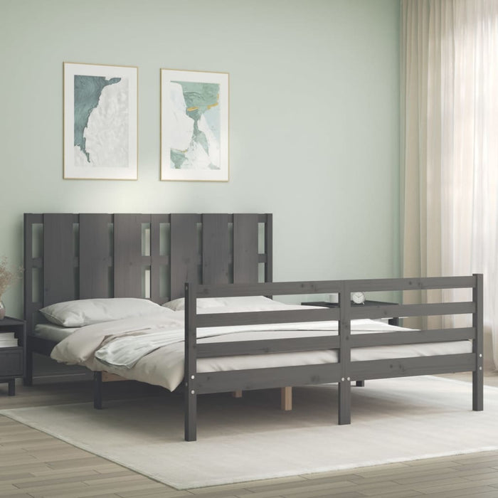 Massivholzbett mit Kopfteil Grau 160x200 cm