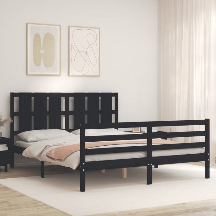 Massivholzbett mit Kopfteil Schwarz 160x200 cm