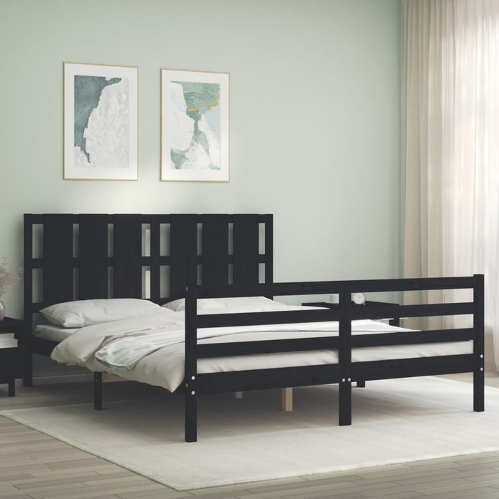 Massivholzbett mit Kopfteil Schwarz 160x200 cm