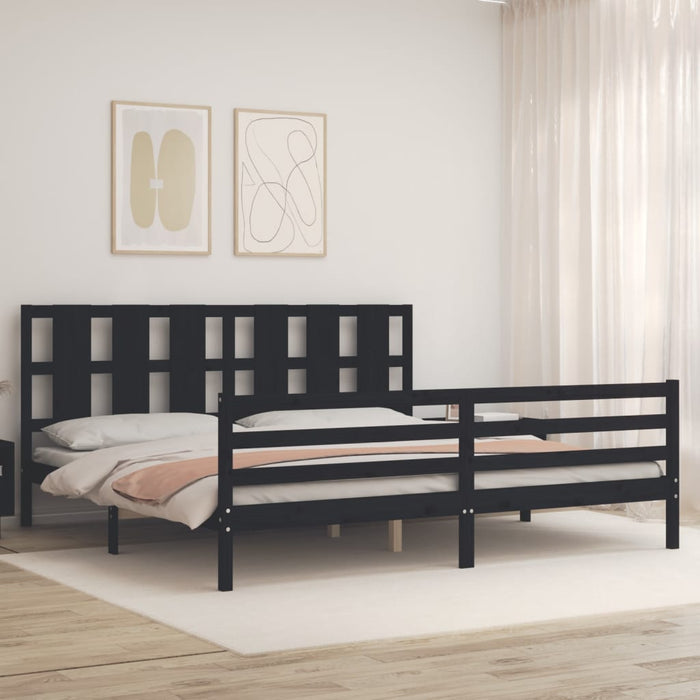 Massivholzbett mit Kopfteil Schwarz