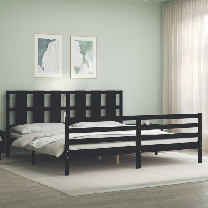 Massivholzbett mit Kopfteil Schwarz
