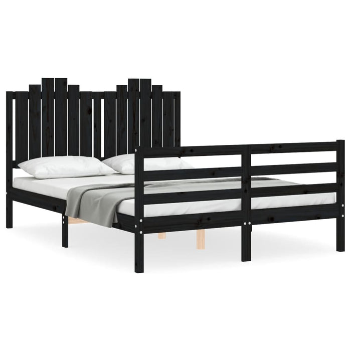 Massivholzbett mit Kopfteil Schwarz 140x190 cm