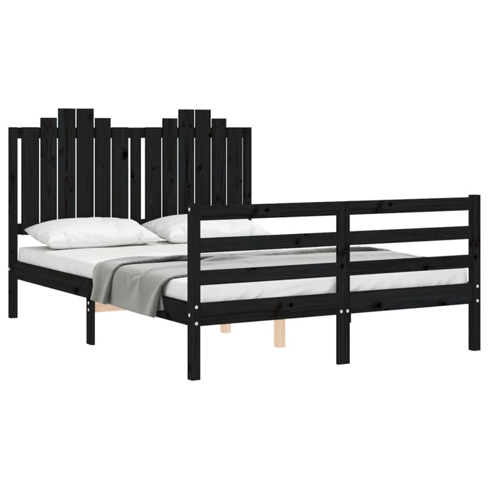 Massivholzbett mit Kopfteil Schwarz 140x190 cm