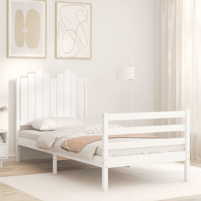 Massivholzbett mit Kopfteil Weiß 90x200 cm