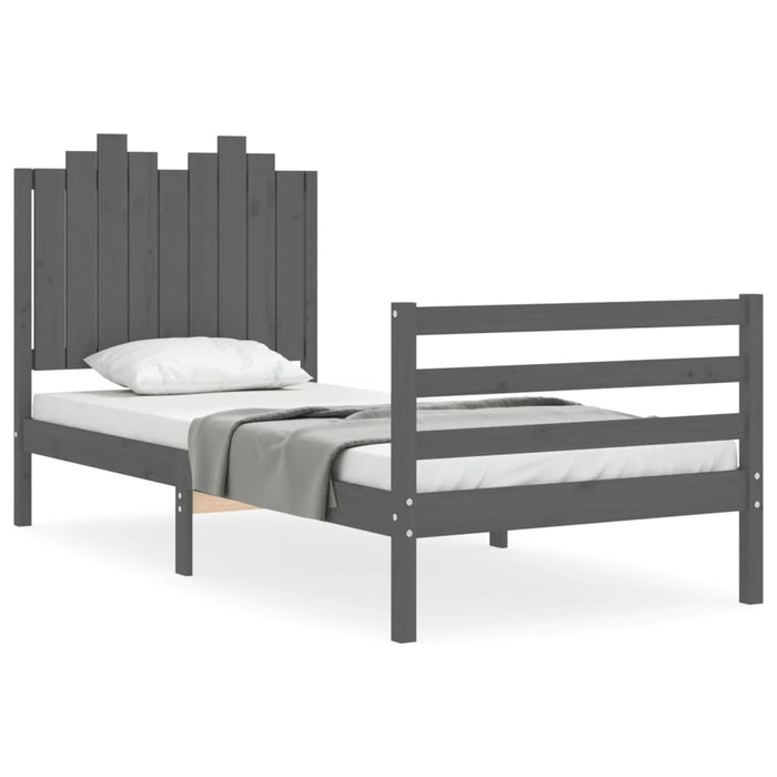 Massivholzbett mit Kopfteil Grau 90x200 cm
