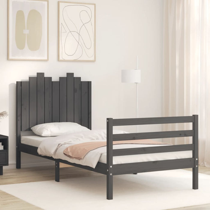 Massivholzbett mit Kopfteil Grau 90x200 cm