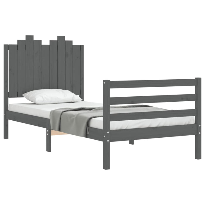 Massivholzbett mit Kopfteil Grau 90x200 cm