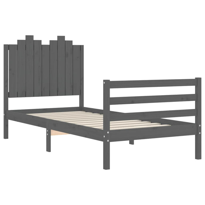 Massivholzbett mit Kopfteil Grau 90x200 cm