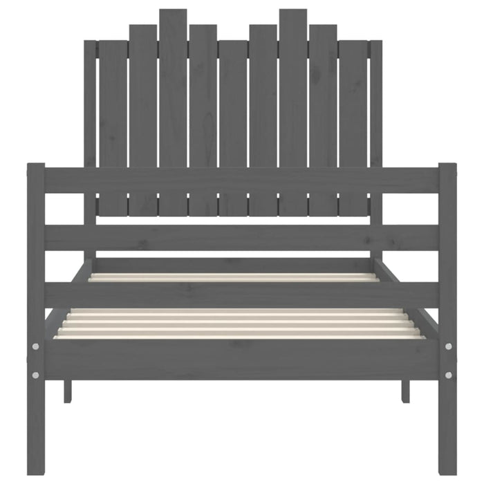 Massivholzbett mit Kopfteil Grau 90x200 cm