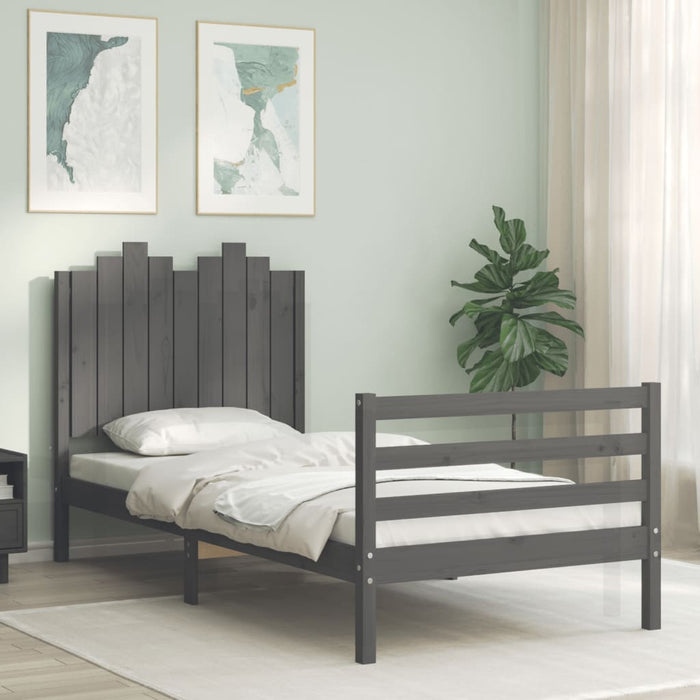 Massivholzbett mit Kopfteil Grau 90x200 cm