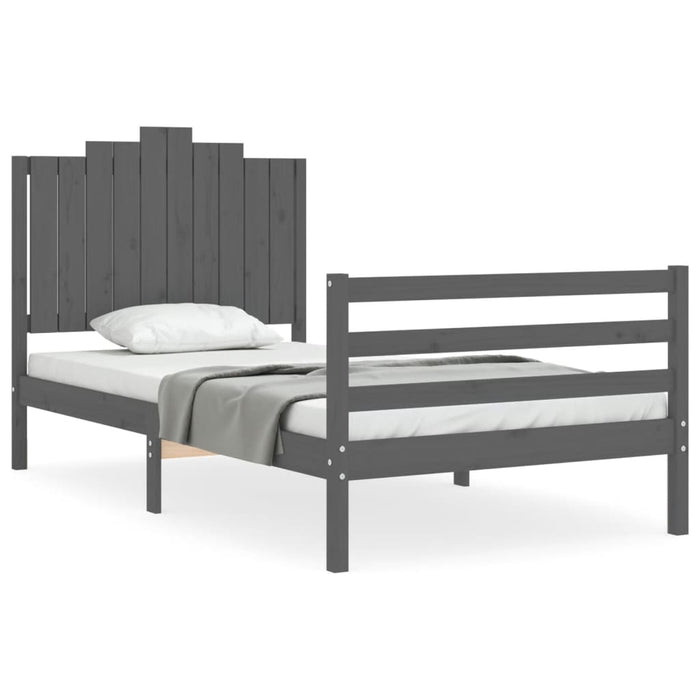 Massivholzbett mit Kopfteil Grau 100x200 cm