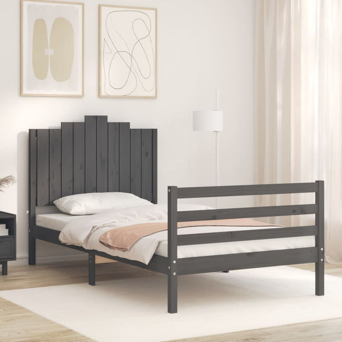 Massivholzbett mit Kopfteil Grau 100x200 cm