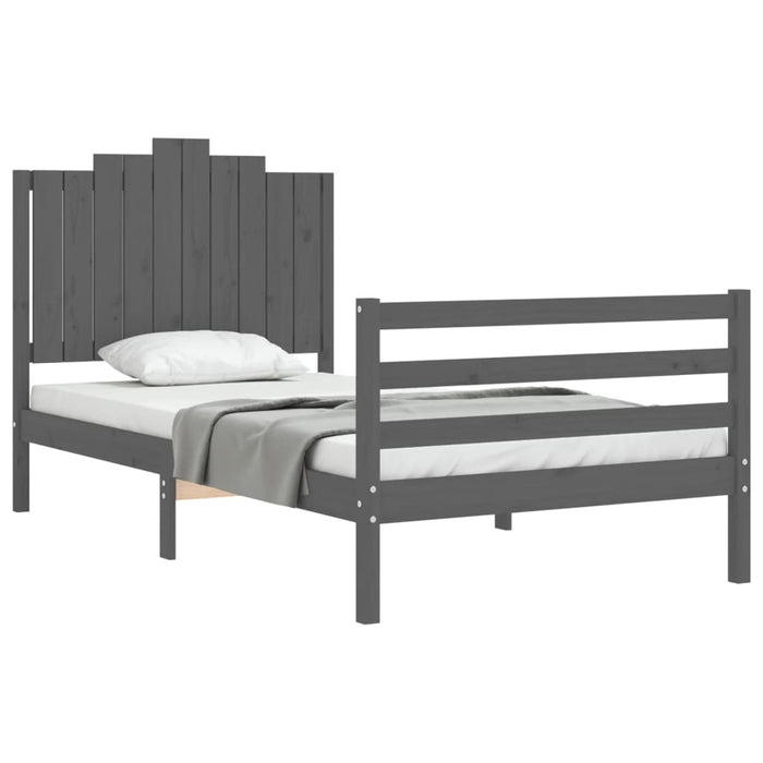 Massivholzbett mit Kopfteil Grau 100x200 cm
