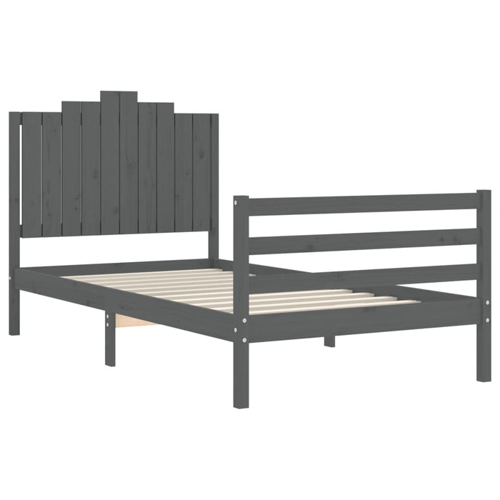 Massivholzbett mit Kopfteil Grau 100x200 cm
