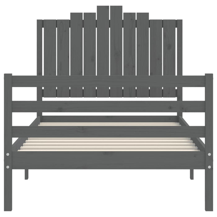 Massivholzbett mit Kopfteil Grau 100x200 cm