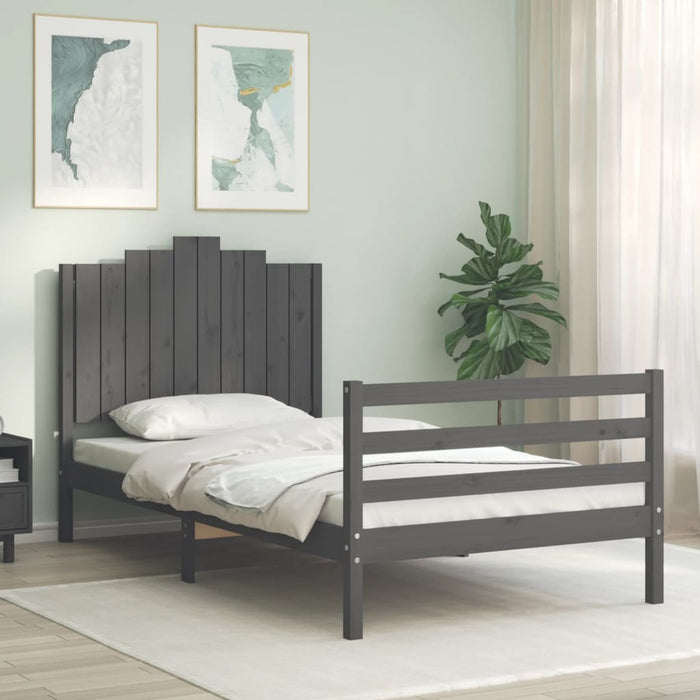 Massivholzbett mit Kopfteil Grau 100x200 cm