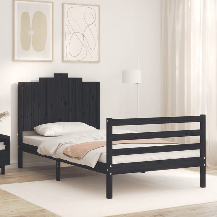 Massivholzbett mit Kopfteil Schwarz 100x200 cm