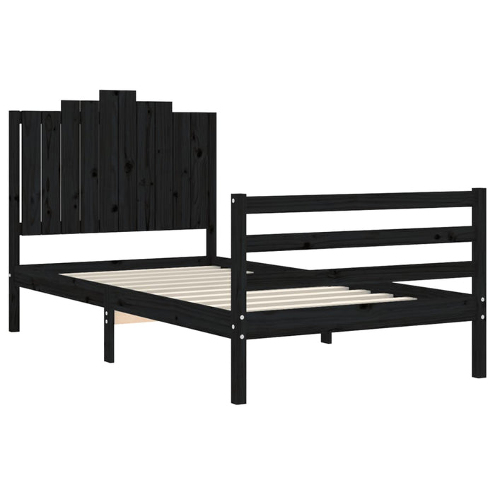 Massivholzbett mit Kopfteil Schwarz 100x200 cm