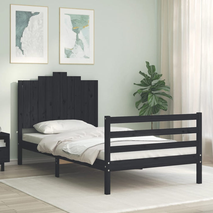 Massivholzbett mit Kopfteil Schwarz 100x200 cm