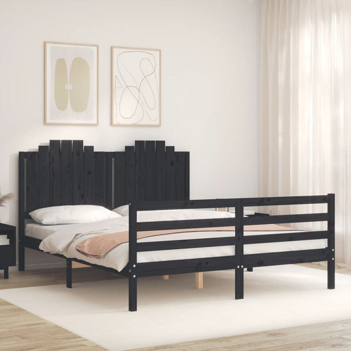 Massivholzbett mit Kopfteil Schwarz