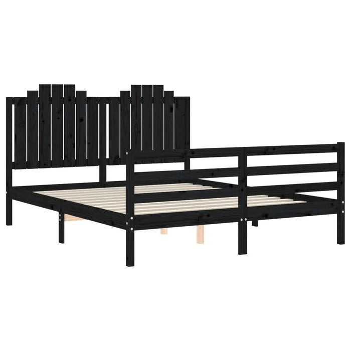 Massivholzbett mit Kopfteil Schwarz