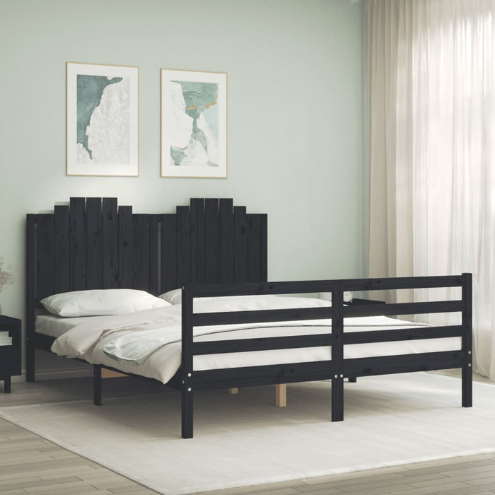 Massivholzbett mit Kopfteil Schwarz