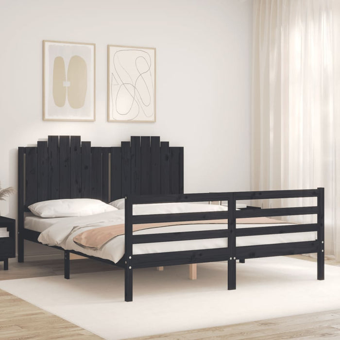 Massivholzbett mit Kopfteil Schwarz 160x200 cm