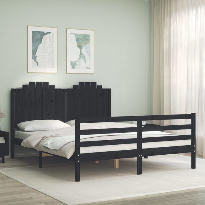 Massivholzbett mit Kopfteil Schwarz 160x200 cm