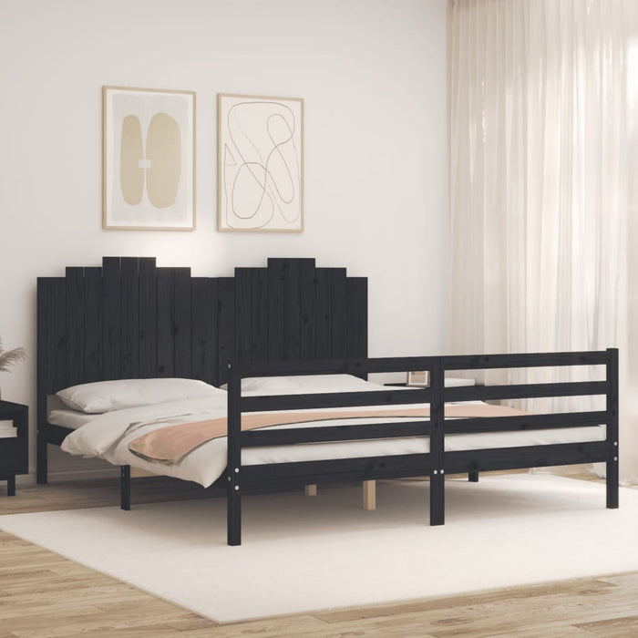 Massivholzbett mit Kopfteil Schwarz