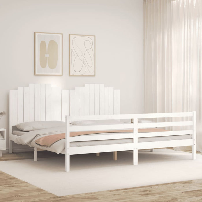 Massivholzbett mit Kopfteil Weiß 200x200 cm