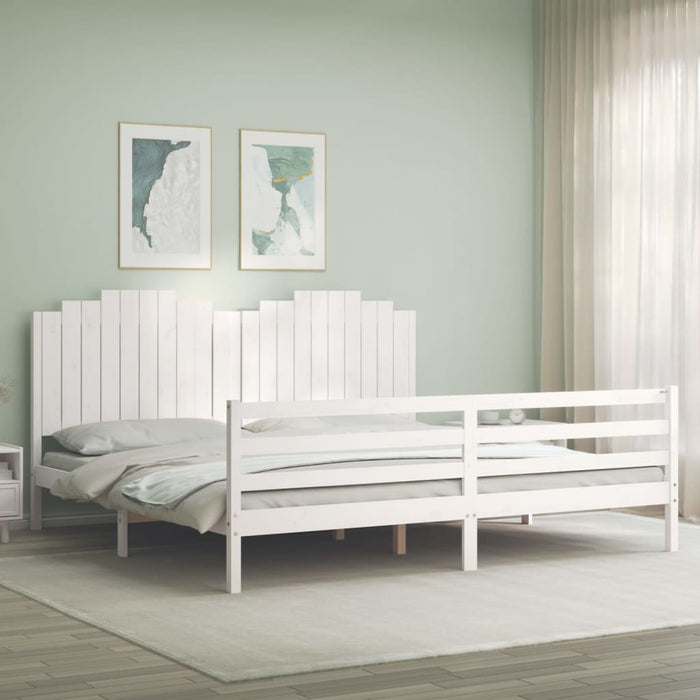 Massivholzbett mit Kopfteil Weiß 200x200 cm