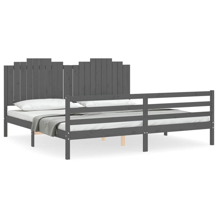 Massivholzbett mit Kopfteil Grau 200x200 cm