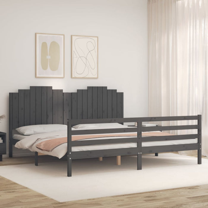 Massivholzbett mit Kopfteil Grau 200x200 cm